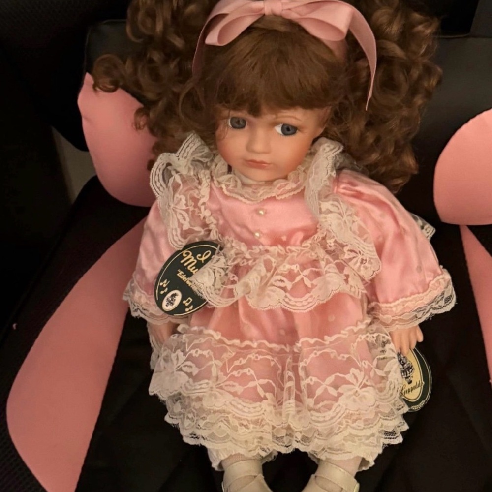 Porcelain Doll in Pink Lace Dress - Classic Kids Toy